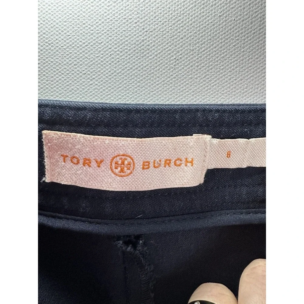 Tory Burch Women's 8 Navy Blue Ponte Skinny Pants‎ Side Zip Minimalist Luxe FLAW